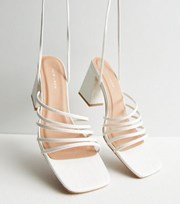 New Look White Faux Croc Strappy Ankle Tie Block Heel Sandals